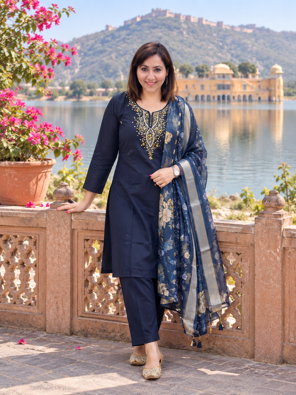 Cotton suit with digital dupatta