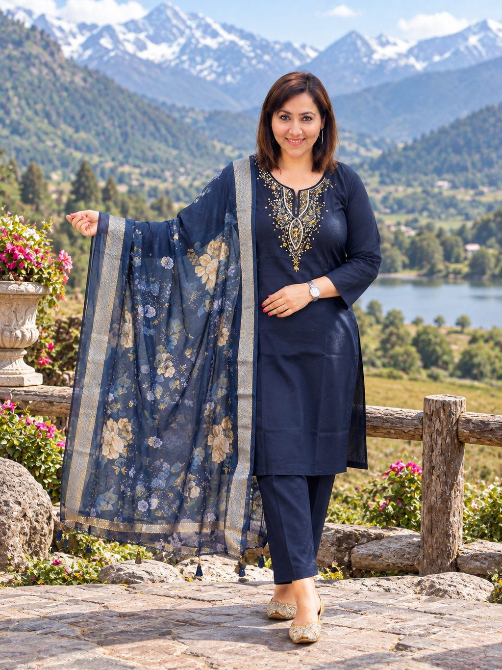 Cotton suit with digital dupatta