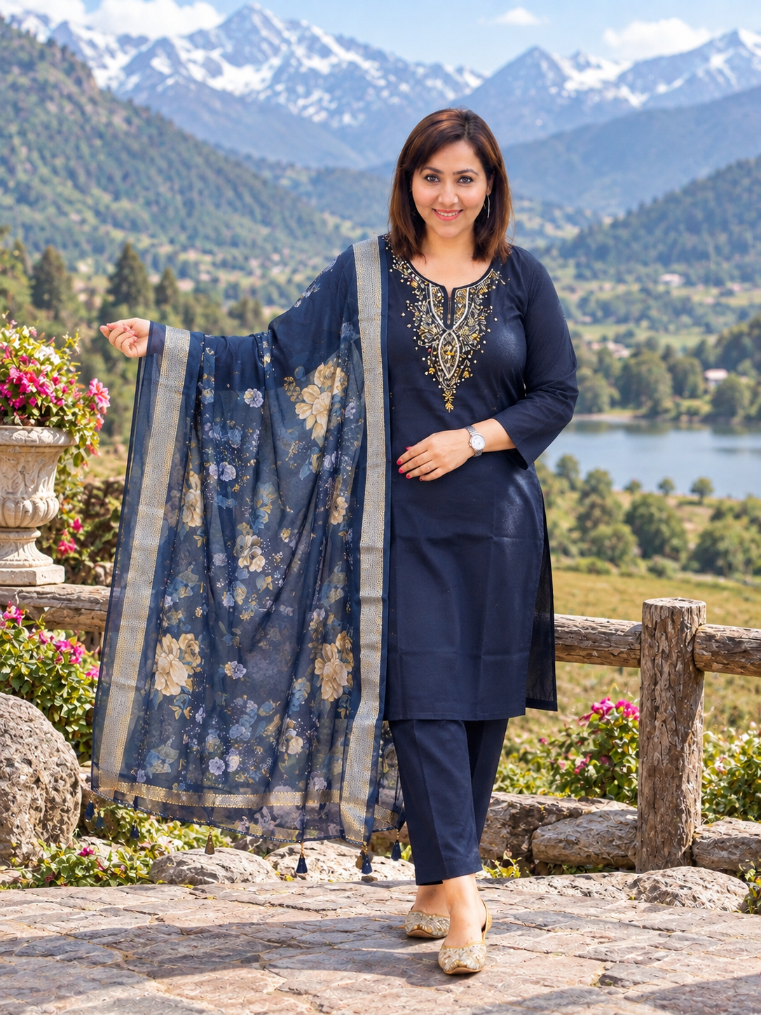 Cotton suit with digital dupatta