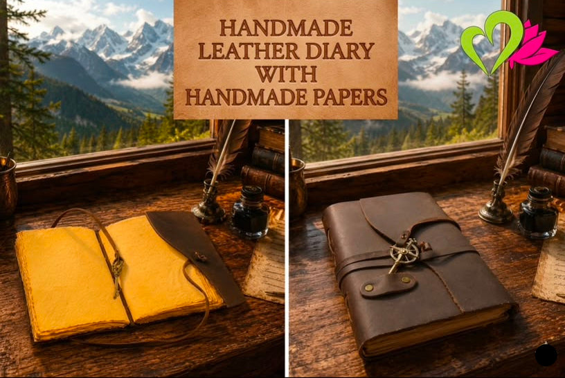 Handmade antique look leather diaries with handmade pages LL01