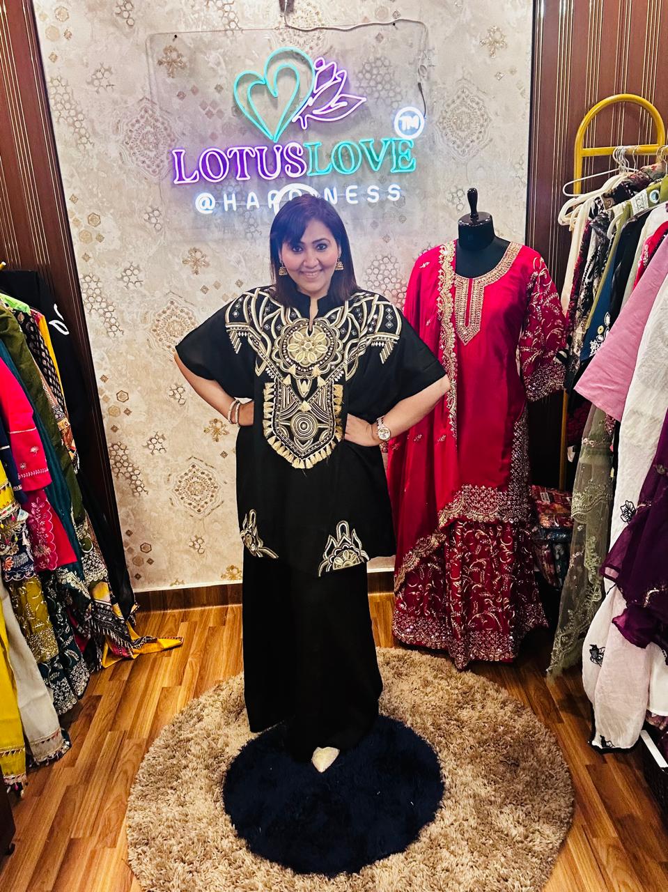 Elegant Kaftan Sharara set with heavy thread embroidered LL11