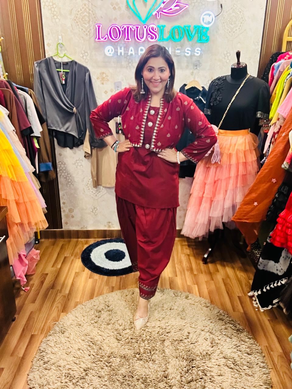 beautiful Cotton 3pcs Farshi salwar with a jacket LL10