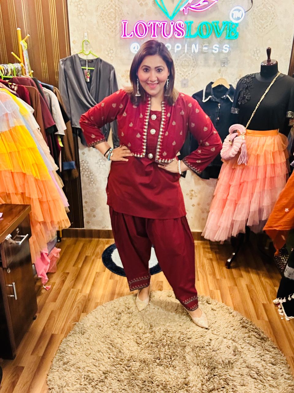 beautiful Cotton 3pcs Farshi salwar with a jacket LL10