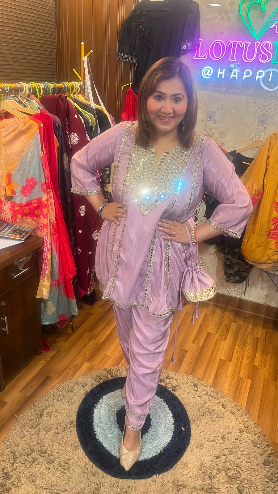 Fendi silk Peplum Suit with Potli bag